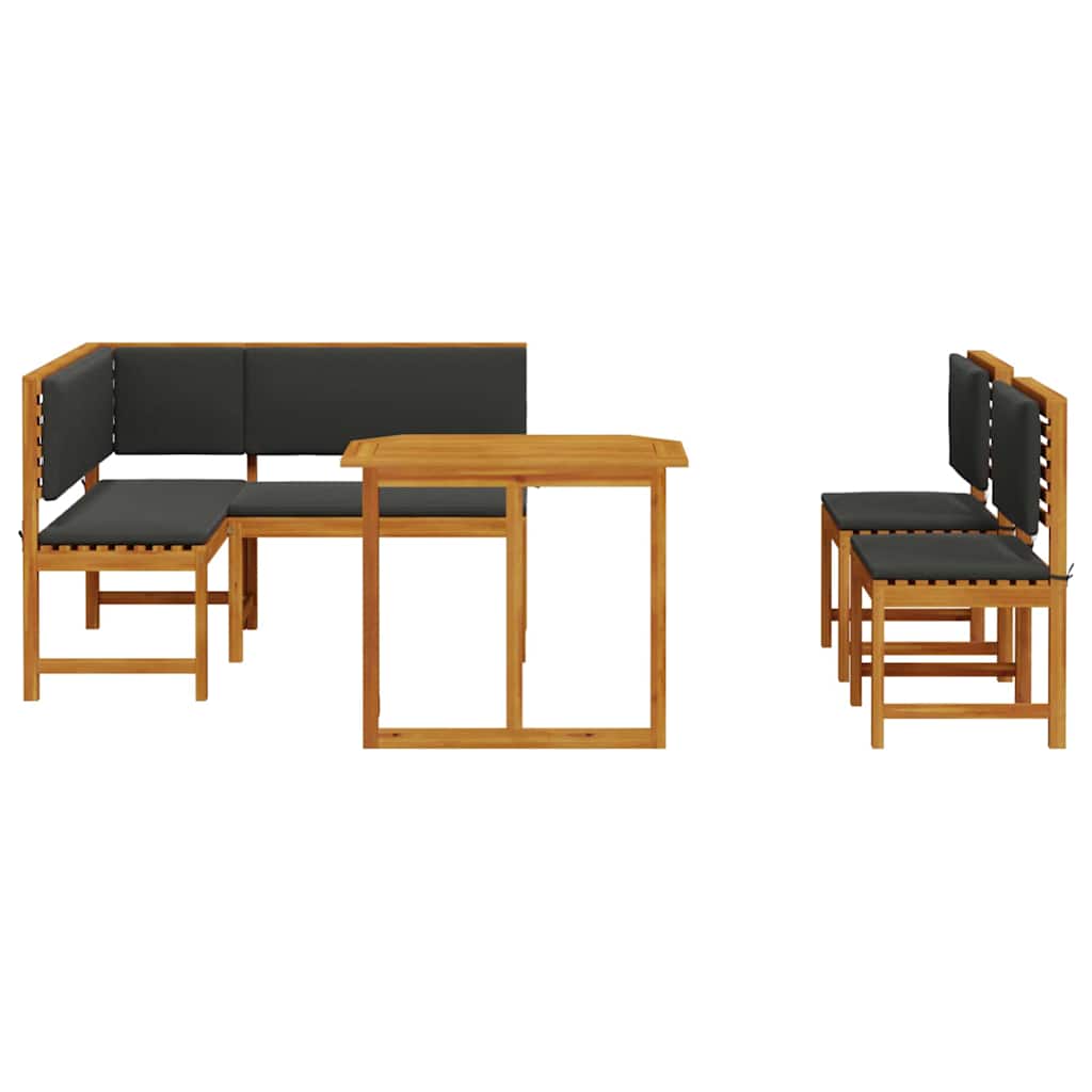 4-teiliges Garten Essset mit Kissen – Hergestellt aus solidem Akazienholz.